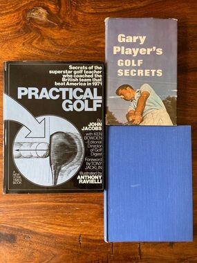 3 Vintage Golf Instruction Blue and Black Books Book Stack Interior Decor 60s